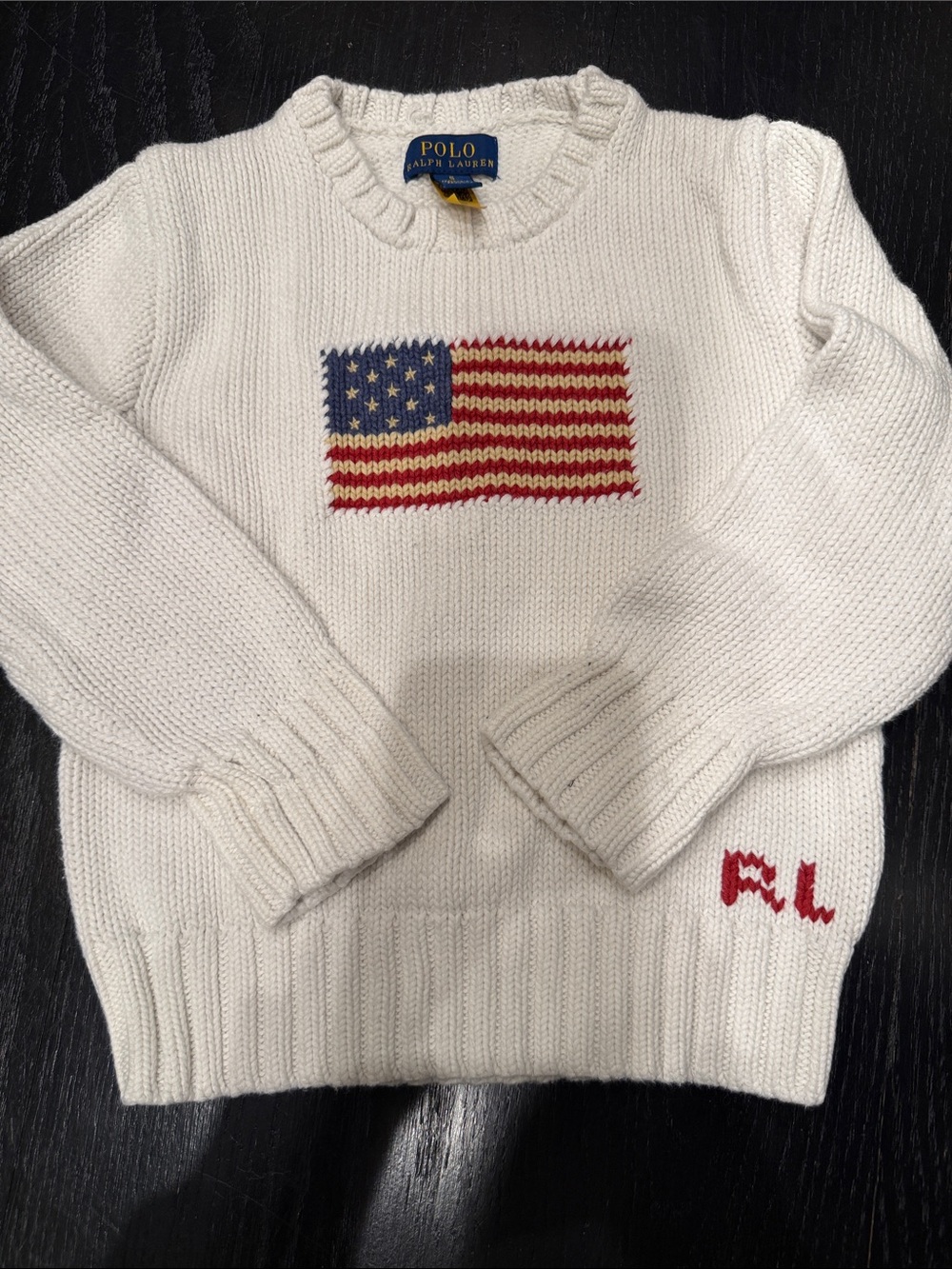Polo by Ralph Lauren Cream Crewneck Sweater with American Flag